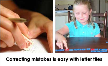 Correcting spelling mistakes is easy with letter tiles Correcting spelling mistakes is easy with letter tiles